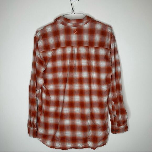 West Marine Large Burnt Orange and White Plaid Long Sleeve Flannel Shirt - Picture 5 of 5